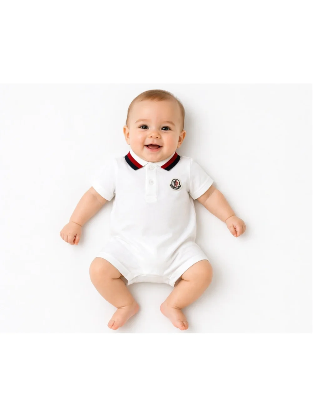 NWT MONCLER White Stretch Cotton Piqué Polo Romper 9/12 Months